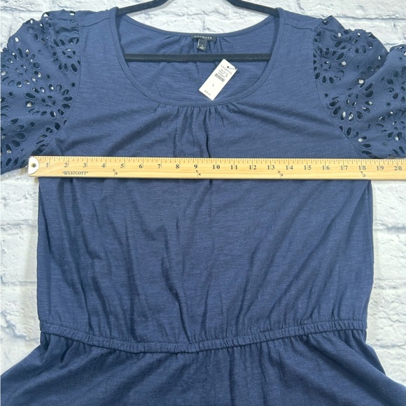 NWT Talbots Navy Blue Midi Eyelet Puff Sleeve Dress with Elastic Waist. Size L. - Picture 5 of 9